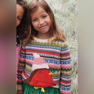Mini Boden Wool Blend Multicolor Cozy Robin Sweater, Size 3-4y